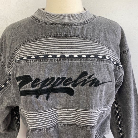 Zeppelin Womans Gray Sweatshirt Medium Cotton Distressed Pockets Logo Hip Hop - Picture 2 of 15